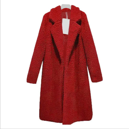 Women's Long Lamb Fleece Coat with Lapel Cardigan