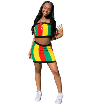 Women's Striped Print Two-Piece Set Outfit