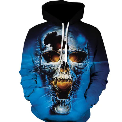 Men's Long Sleeve Hoodie with Skull Digital Print