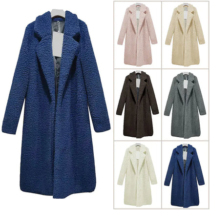 Women's Long Lamb Fleece Coat with Lapel Cardigan
