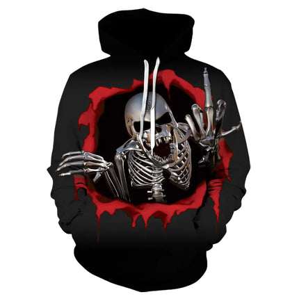 Men's Long Sleeve Hoodie with Skull Digital Print