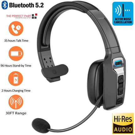 Bluetooth 5.2 Wireless Headset With Noise Cancelling Mic For Phones PC