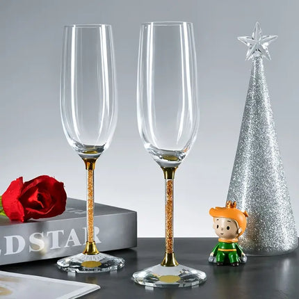 2pcs Imitation Golden Leaf Lead-free Crystal Glasses