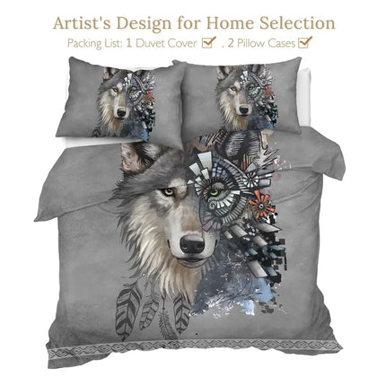 3pcs 3D Print White Wolf Bedding Set with Dreamcatcher