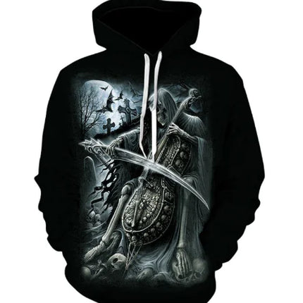 Men's Long Sleeve Hoodie with Skull Digital Print